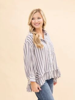 3/4 Sleeve Striped Linen Shirt | S-L -Discount Divas Shop be2c986395981f4e585c5cc8661be25e