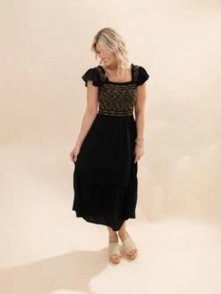 Woven Midi Dress With Embroidery Bodice Smocking | S - 3XL -Discount Divas Shop bf28b87b4c8e847b74fc04dbf9cd38b3