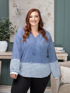 Long Sleeve V-Neck Half Button Mineral Wash Top | S-L Easel 7 Long Sleeve V-Neck Half Button Mineral Wash Top | S-L Easel -Discount Divas Shop bf3c1aaad6f5e10e587765b6e4133a85