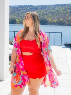 Half Sleeve Paisley Print Woven Swimsuit Cover Up | S - 3X