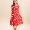 Floral Print Buttoned Front V Neck Tiered Short Sleeve Midi Dress | S-XL