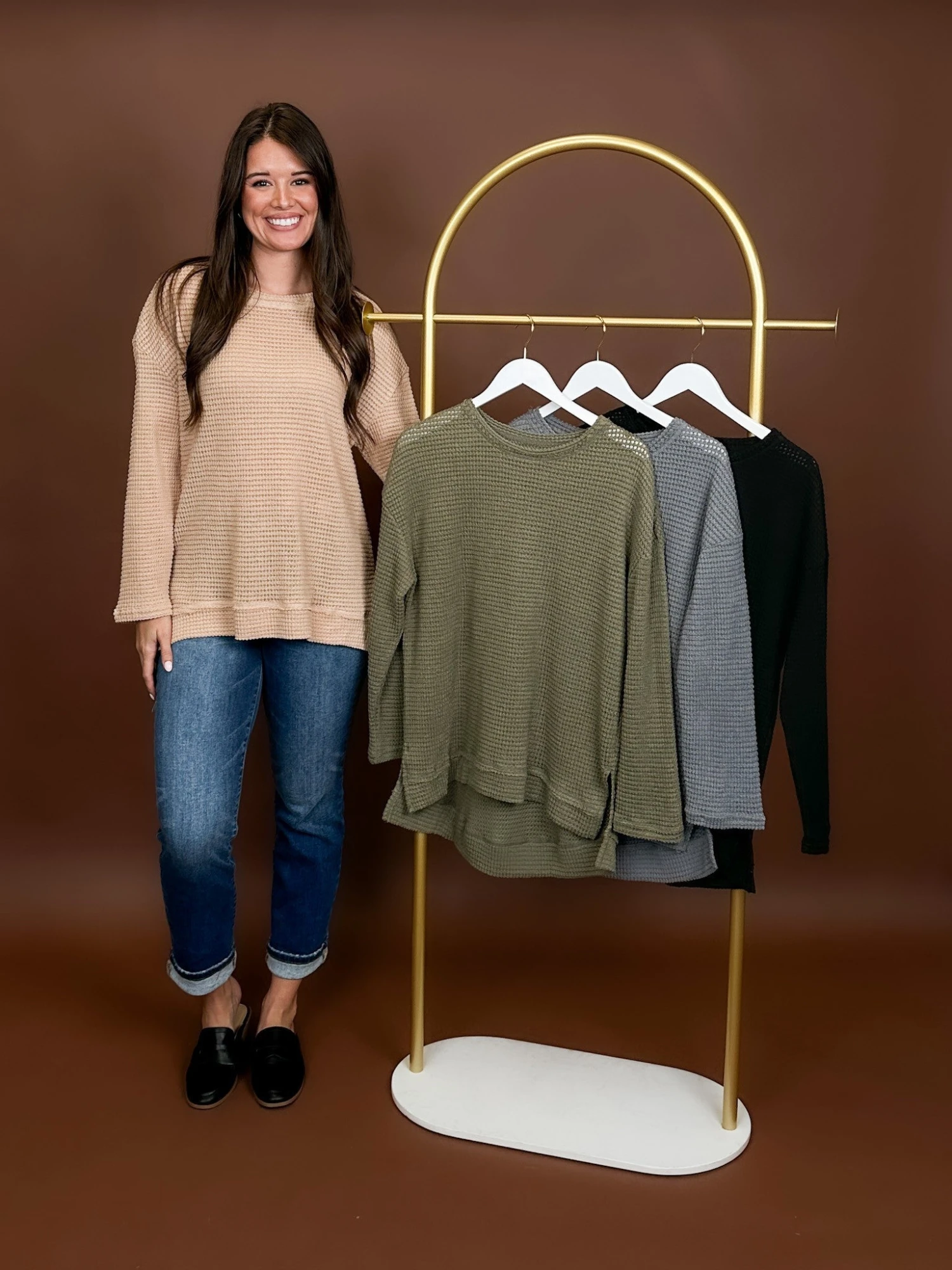 Waffle Knit Long Sleeve Oversized Round Neck Top | S - 2XL *Final Sale* 1 Waffle Knit Long Sleeve Oversized Round Neck Top | S - 2XL *Final Sale*