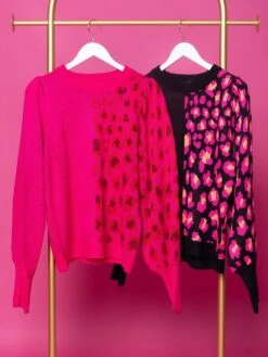 Colorblock Leopard Print Long Bubble Sleeve Sweater W/ Round Neck | S-L