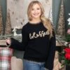 Blessed Thanksgiving Lettering Sweater W/ Blanket Stitch | S-L Thanksgiving
