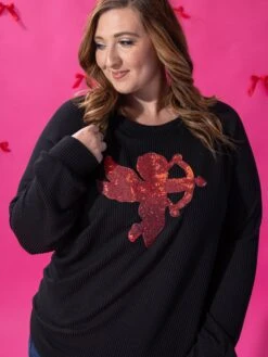 Long Sleeve Top W/ Cupid Sequins | S-3X -Discount Divas Shop c11eb02eb1d812ec53eb93c4074b34b2