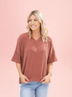 Raised Rib Half Sleeve V Neck Top By DD Design | S-3XL -Discount Divas Shop c1428c061b41b7b23882f04f53169b83