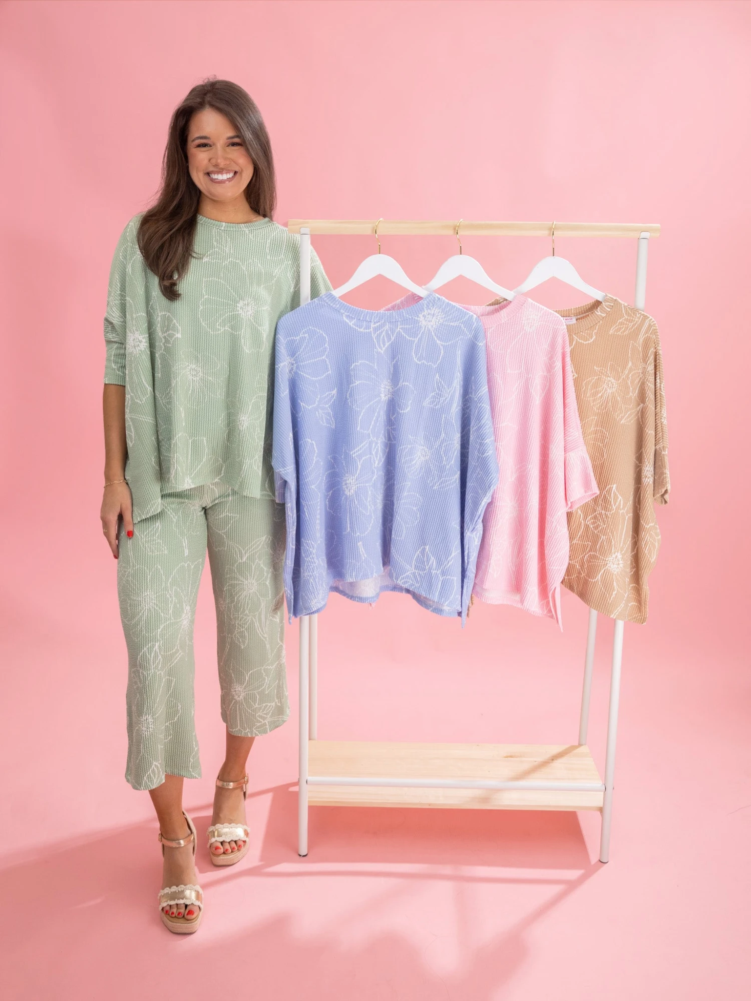 Floral Raised Rib Easy Fit 3/4 Sleeve Top By DD Design | Reg-Plus Pair W/ Sku62311 1 Floral Raised Rib Easy Fit 3/4 Sleeve Top By DD Design | Reg-Plus Pair W/ Sku62311