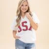 "USA" Letter Printing Sweatshirt With V Neck And Short Sleeves | S-3XL Americana