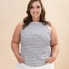 Striped Print Ribbed Knit Sleeveless Top | S-2XL