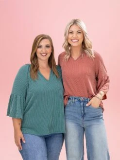 Raised Rib 3/4 Ruffle Sleeve Top By DD Design | S-3XL -Discount Divas Shop c398a7eacd048ca6e68c67c0d5998972