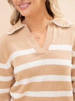 STACCATO Long Sleeve Blanket Stitch Collar Striped Sweater | S-XL -Discount Divas Shop c43139c322e042288e8a6755cc90dfd6