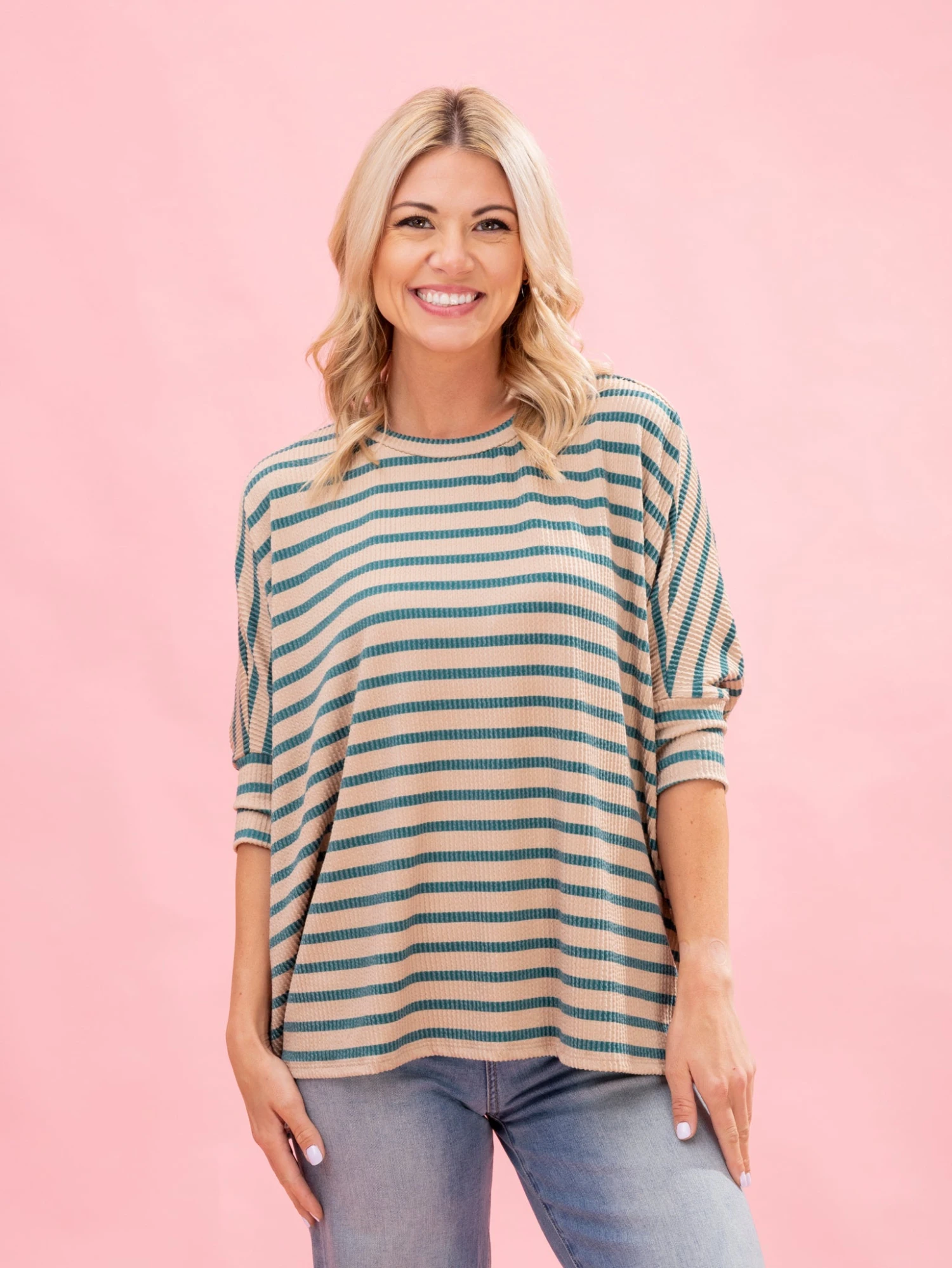 Fall Striped Raised Rib Easy Fit3/4 Sleeve Top By DD Design | Reg-Plus 5 Fall Striped Raised Rib Easy Fit3/4 Sleeve Top By DD Design | Reg-Plus - Image 5