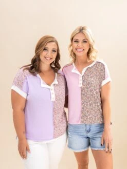 Floral Print Panel Button Placket Top | S-3XL