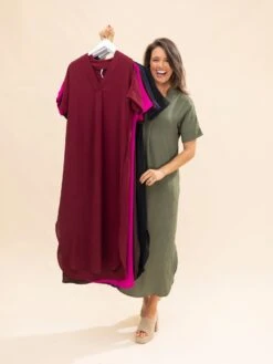 Airflow V Neck Placket W/ Front Pleat Maxi Dress W/ Pockets | S-3X -Discount Divas Shop c6ec9ee536238ac03d647b59a70bf0d3