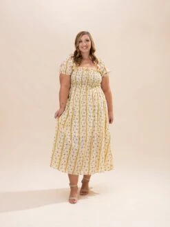 Floral Striped Print Smocked Midi Dress | S-L -Discount Divas Shop c7ab8ba32cbf79dec77bddea9035e979