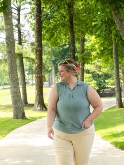 Eyelet Pattern Collared V-Neck Sleeveless Top | S - XL -Discount Divas Shop c7c3f290e0de734ea4cc5407299fc264