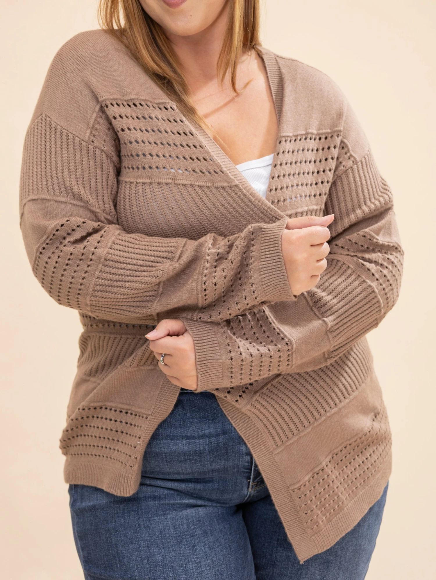STACCATO Open Front Pointelle Sweater Cardigan | S-XL 2 STACCATO Open Front Pointelle Sweater Cardigan | S-XL - Image 2