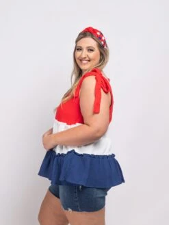 Colorblock Ruffle Babydoll Sleeveless V Neck Top | S-3X Americana -Discount Divas Shop c7e38ad620f4193d7836e10651367298