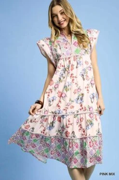 Patchwork Garden Midi Dress | S - L Umgee -Discount Divas Shop c9b70fa3ed17e462dcf31385532f89ba