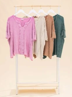 Textured Ribbed Knit Short Sleeve Top | S-L