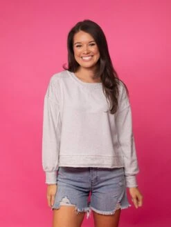 Long Sleeve Drop Shoulder Raw Edge Knit Top | S-L