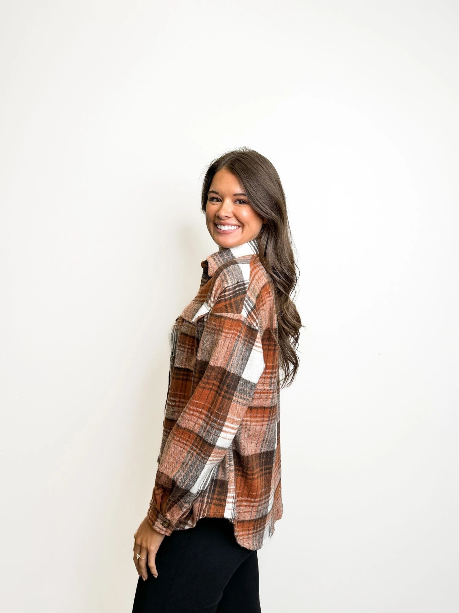 Plaid Button Down Collared Long Sleeve Shacket W/ Flap Pockets | S - 2XL 3 Plaid Button Down Collared Long Sleeve Shacket W/ Flap Pockets | S - 2XL - Image 3