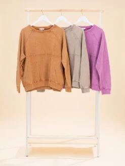 Long Sleeve Mineral Washed Terry Knit Pullover | S-L
