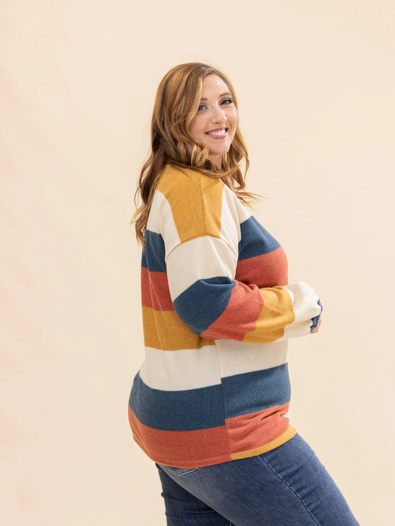 Long Puff Sleeve Round Neck Stripe Top | S-3X 3 Long Puff Sleeve Round Neck Stripe Top | S-3X - Image 3