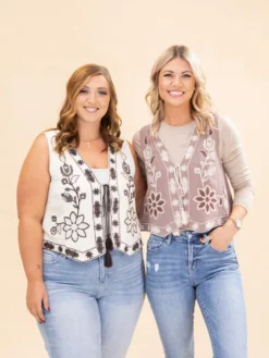 Floral Embroidery Cotton Gauze Vest | S-L Fall Western