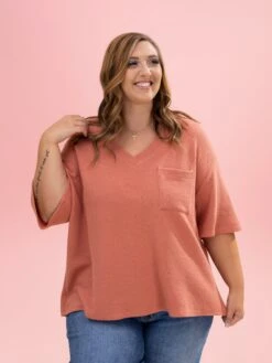Comfy Knit V Neck Short Sleeve Top W/ Pocket By DD Design | S-3XL -Discount Divas Shop cabd9c82902bbb3fa4035aa0192d3c93