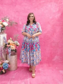 Mixed Floral Print Tie Front Midi Dress | S - XL