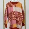 Mixed Leopard Print Color Block Long Sleeve Round Neck Sweater | S/M- 2X/3X