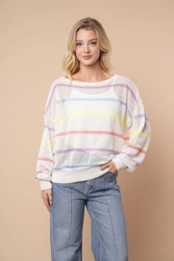 Long Sleeve Striped Sweater | S-3X White Birch