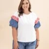 Ruffle Accent Contrast Puff Sleeve Top | S-L Americana