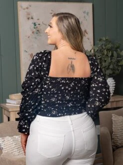 LENA Floral Print Long Sleeve Square Neck Ruched Top | S - L -Discount Divas Shop ce5d7c006ea57bafc3b71dd9d6677bc4