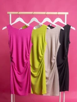 Curly Urban Rib Tank Dress With Elastic Side Shirring | S - L