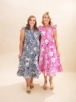 Floral Boho Midi Dress W/ Flutter Sleeves | S-L Coastal Collection