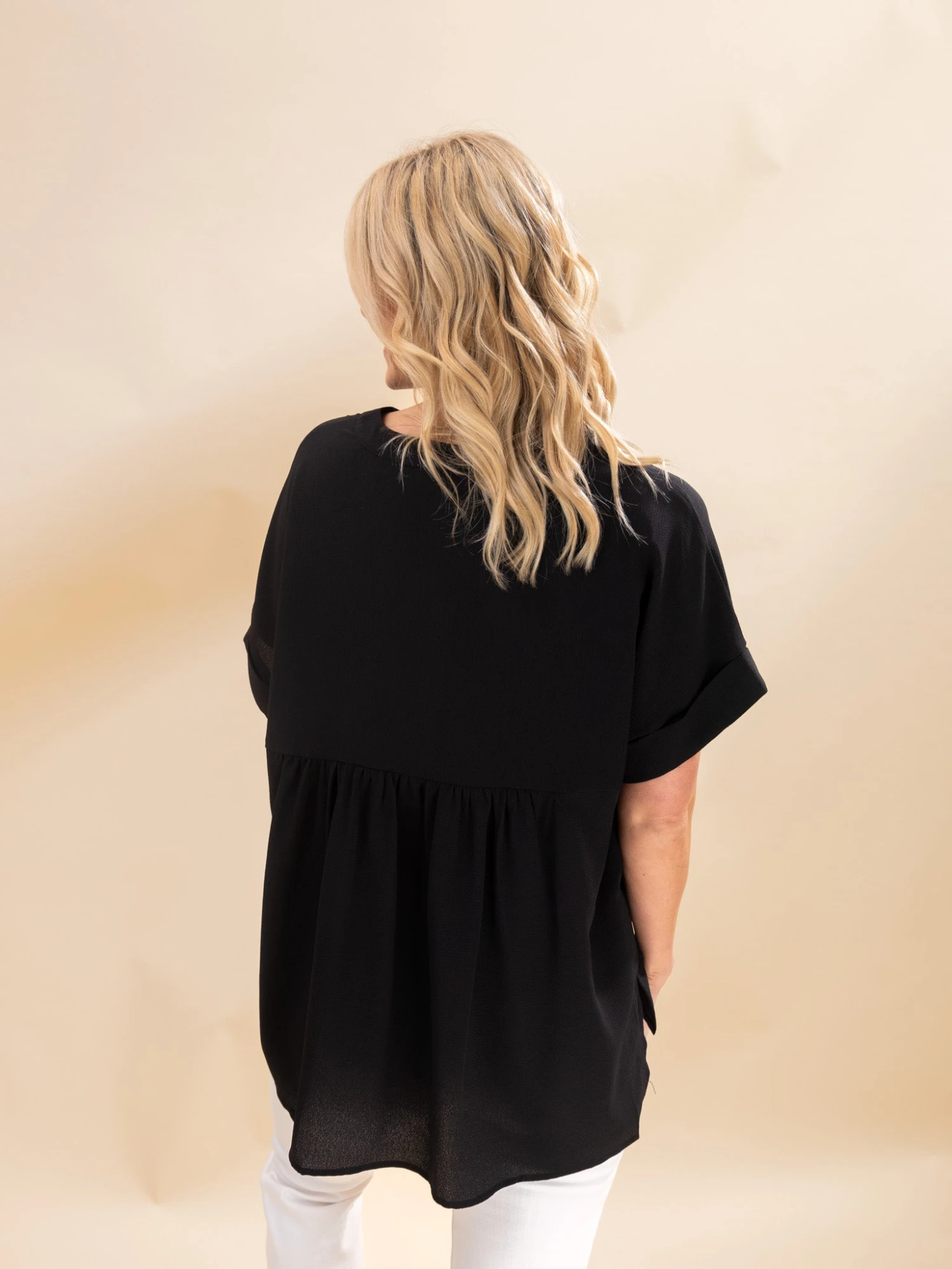 Drop Shoulder V Neck Woven Top | S-2XL 4 Drop Shoulder V Neck Woven Top | S-2XL - Image 4