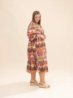 Abstract Print Midi Dress With Smocked Yoke | S-L Western -Discount Divas Shop cf90fd6e1e35a3fba181a8f42842fd87
