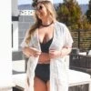 Square Lace Fringe Trim Open Front Swim Coverup | S - 3XL Final Sale *Final Sale*