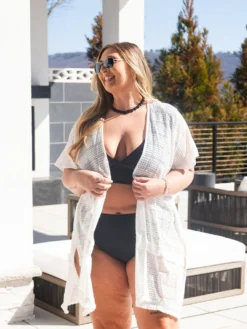 Square Lace Fringe Trim Open Front Swim Coverup | S - 3XL Final Sale *Final Sale*
