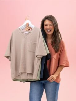 Comfy Knit V Neck Short Sleeve Top W/ Pocket By DD Design | S-3XL -Discount Divas Shop d08255319eed9f23cf1e658c1a0a3678