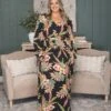 Floral V-Neck Long Sleeve W/ Ruffle Hem Maxi Dress | S-3X