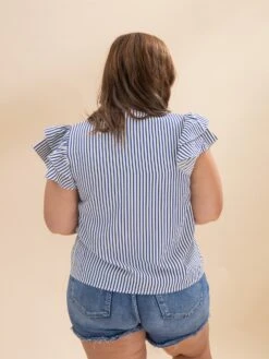 Ruffle Sleeve Woven Stripe Top With Pintuck Detail And Front Tie | S-L -Discount Divas Shop d0b9a17f43da61191338880642917e94