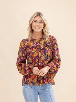 Long Sleeve Printed Challis Babydoll Top | S-L -Discount Divas Shop d0d25820a8c7c5f9ff63252572a62915