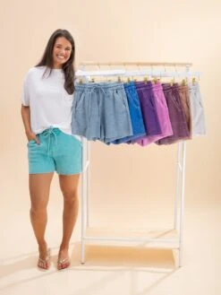 Zenana Acid Wash Fleece Drawstring Shorts W/ Pockets | S - L