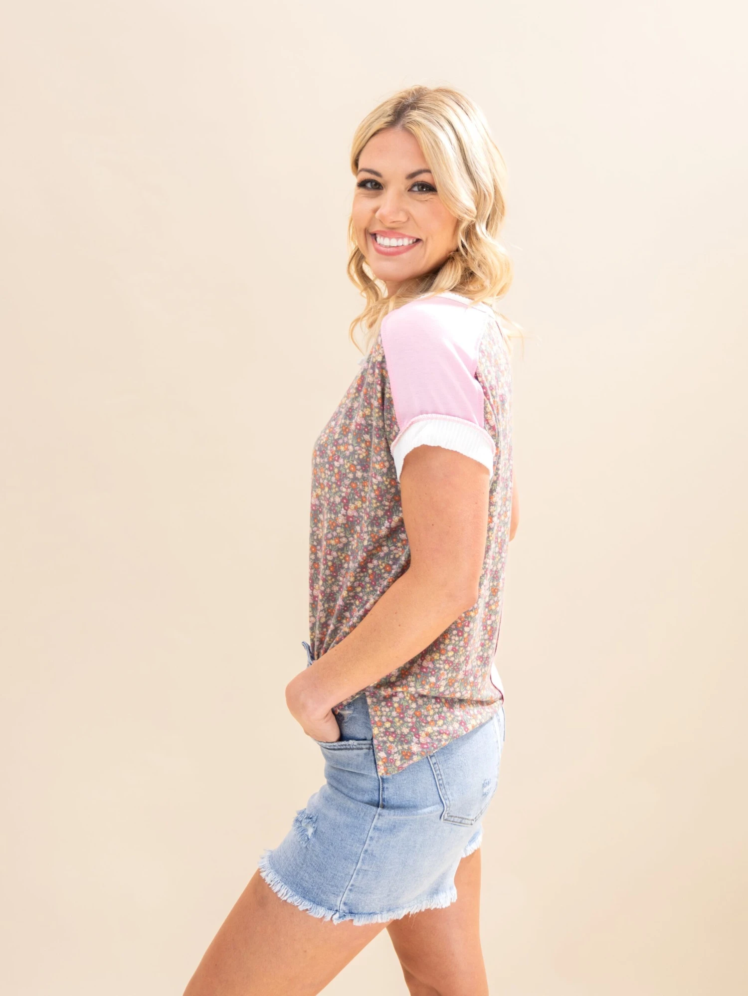 Floral Print Panel Button Placket Top | S-3XL 6 Floral Print Panel Button Placket Top | S-3XL - Image 6