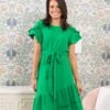 Round Neck Ruffle Sleeve Tiered Dress | S - XL