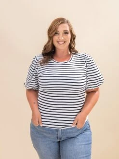 Striped Top W/ Puffed Sleeves | S-L -Discount Divas Shop d2be92363fc3be65502d1b5f0b8e38f6