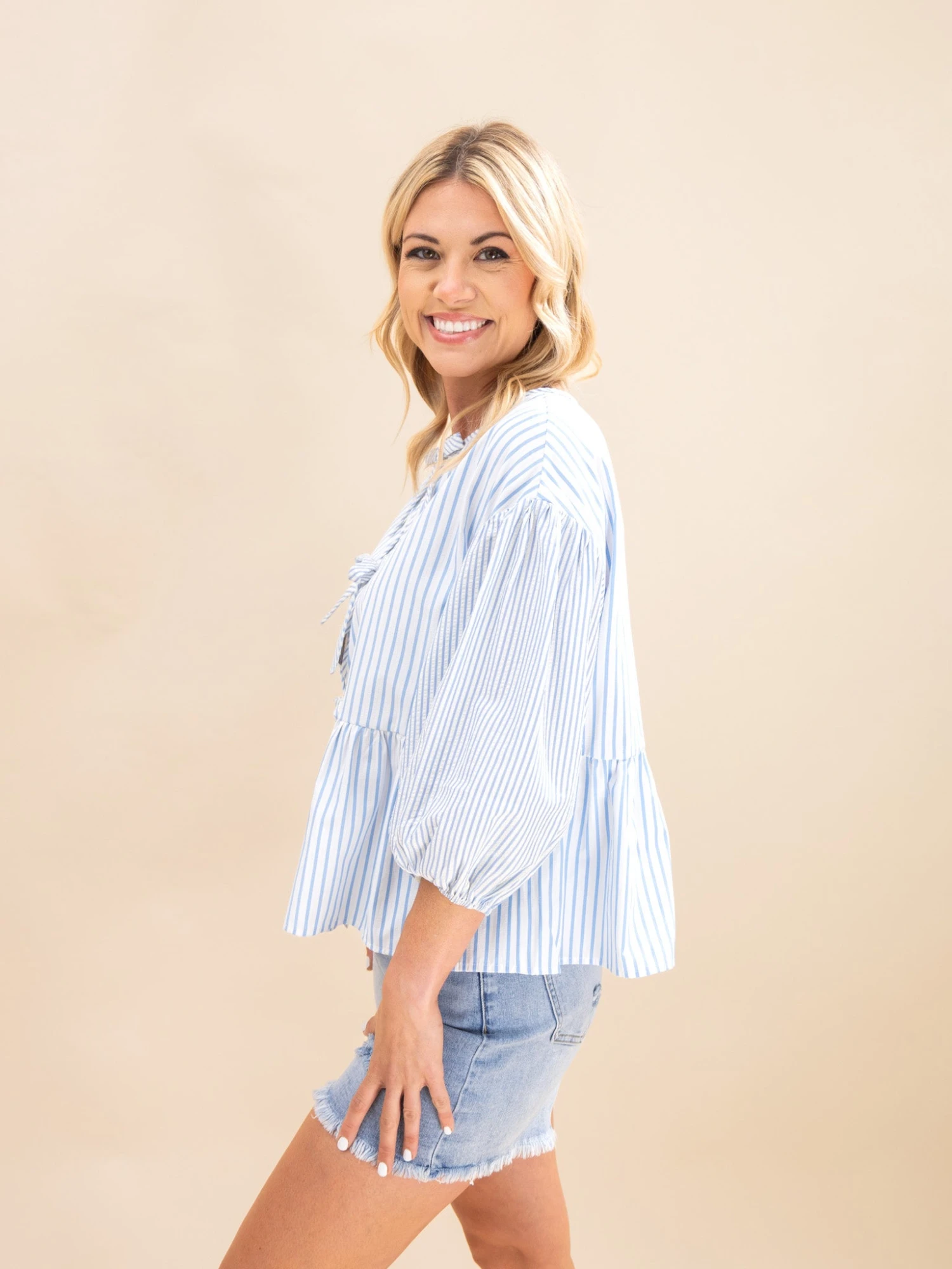 Textured Striped Front Tie Blouse | S-3XL 2 Textured Striped Front Tie Blouse | S-3XL - Image 2